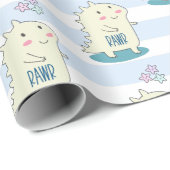 Cute Yellow Dinosaur Rawr met Happy Stars Pattern Cadeaupapier (Rol Hoek)