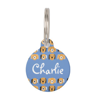 Cute Yellow Dog Head Pattern naam Huisdierpenning