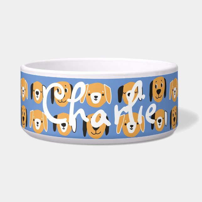 Cute Yellow Dog Head Pattern  naam Voerbakje (Voorkant)