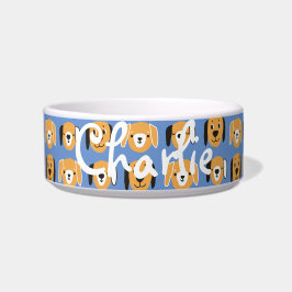 Cute Yellow Dog Head Pattern  Name Bow Voerbakje