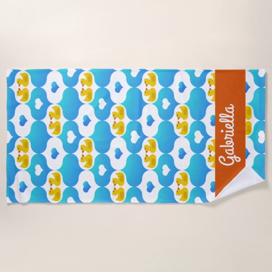 Cute Yellow Duck and Hearts Pattern Personalized Strandlaken (Voorkant)