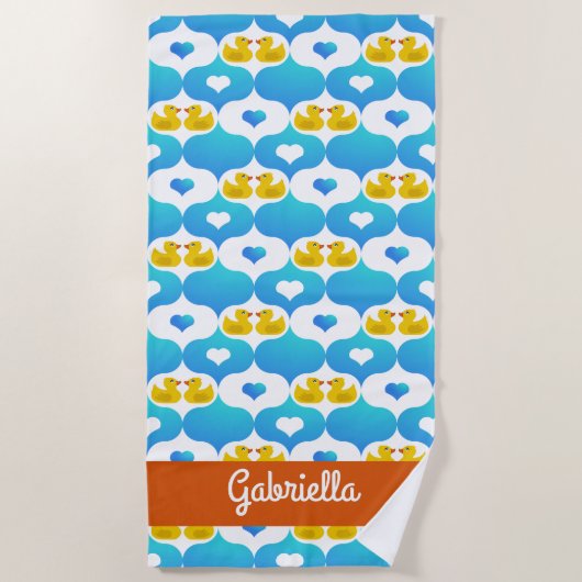 Cute Yellow Duck and Hearts Pattern Personalized Strandlaken (Voorkant)