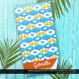 Cute Yellow Duck and Hearts Pattern Personalized Strandlaken