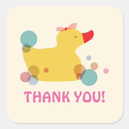 Cute Yellow Duck Birthday Party Bedankt Vierkante Sticker (Voorkant)