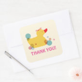 Cute Yellow Duck Birthday Party Bedankt Vierkante Sticker (Envelop)