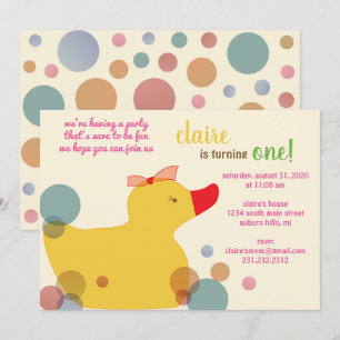 Cute Yellow Duck Birthday Party Invitation Kaart