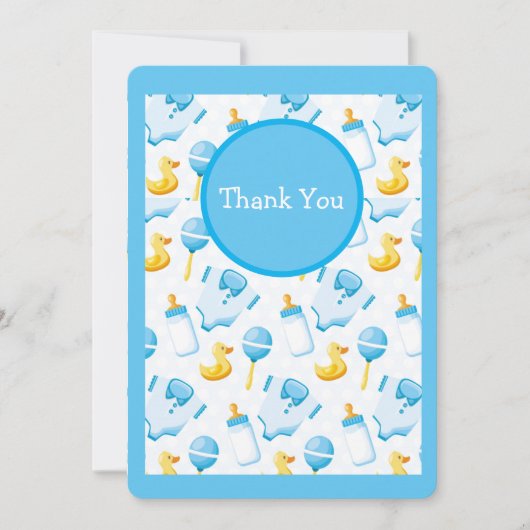 Cute Yellow Duck Blue Baby shower Bedankkaart (Voorkant)