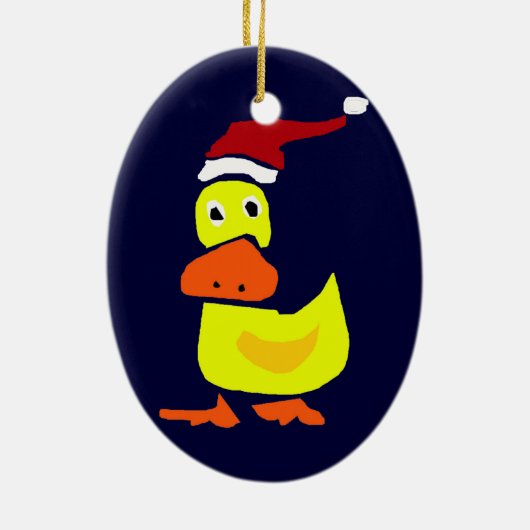 Cute Yellow Duck in Santa Hat Keramisch Ornament (Achterkant)