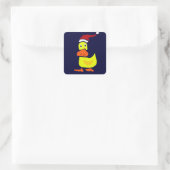 Cute Yellow Duck in Santa Hat Vierkante Sticker (Tas)