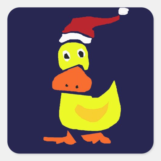 Cute Yellow Duck in Santa Hat Vierkante Sticker (Voorkant)
