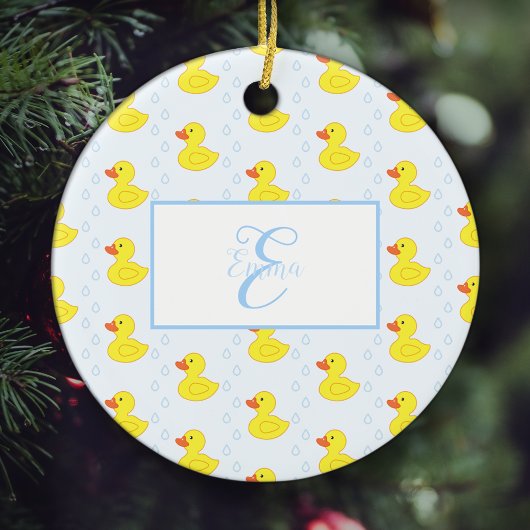 Cute Yellow Duck Pattern Baby Girl Name Keramisch Ornament