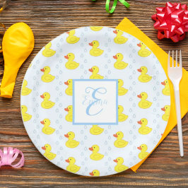 Cute Yellow Duck Pattern Monogram Baby Girl Papieren Bordje