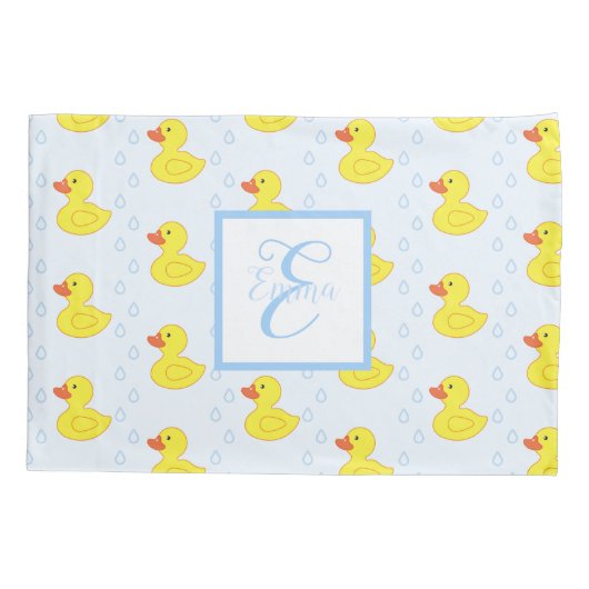 Cute Yellow Duck Pattern Monogram Little Girl Kussensloop (Achterkant)
