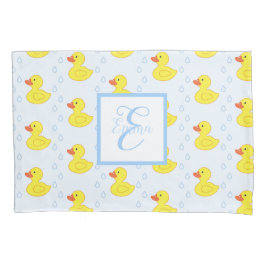 Cute Yellow Duck Pattern Monogram Little Girl Kussensloop