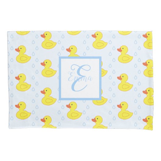 Cute Yellow Duck Pattern Monogram Little Girl Kussensloop (Voorkant)