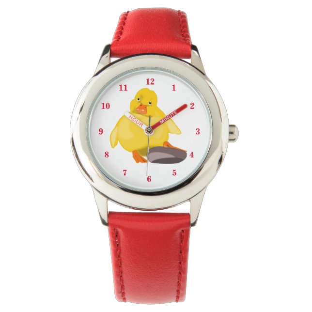 Cute Yellow Duck - Red Horloge (Voorkant)