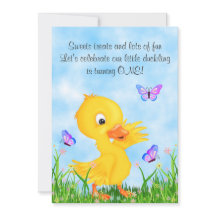 Cute Yellow Ducking and Butterflies 1ste verjaarda