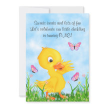 Cute Yellow Ducking and Butterflies 1ste verjaarda
