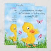 Cute Yellow Ducking and Butterflies 1ste verjaarda Kaart (Voorkant / Achterkant)