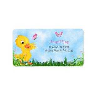Cute Yellow Ducking and Pink Butterflies Adres: Etiket