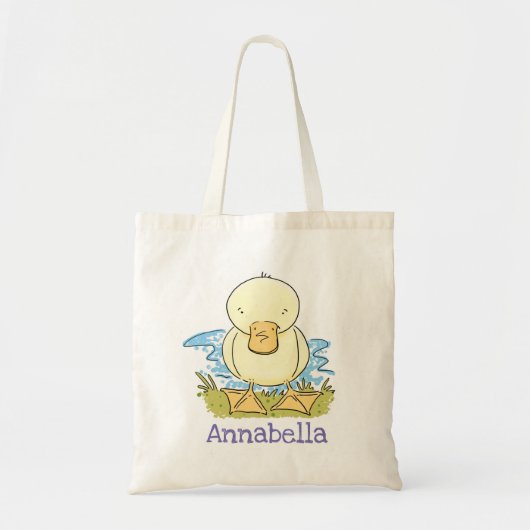 Cute yellow ducking cartoon illustration tote bag (Voorkant)