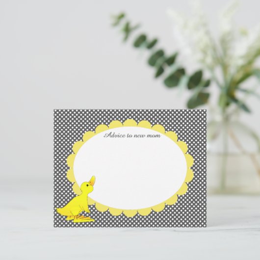 Cute Yellow Ducky Baby shower Advice Card Kaart (Staand voorkant)