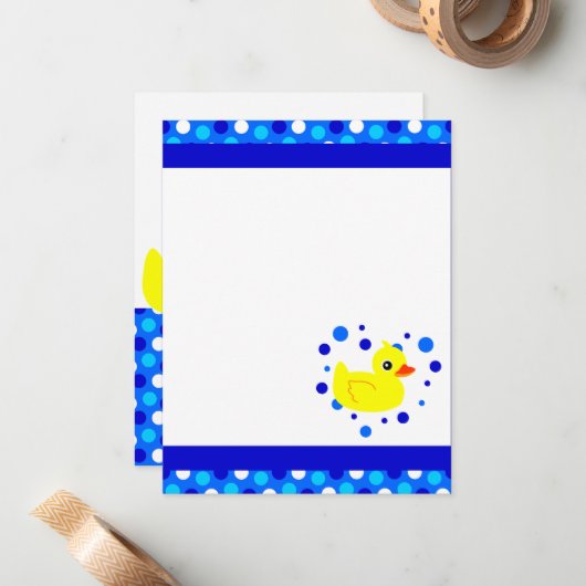 Cute Yellow Ducky Blue Flat Bedankt voor je briefk Notitiekaartje (Voorkant / Achterkant in situ)