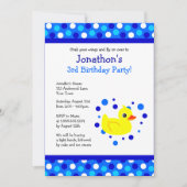 Cute Yellow Ducky Blue Polka Dots Birthday Invite Kaart (Voorkant)