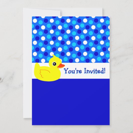 Cute Yellow Ducky Blue Polka Dots Birthday Invite Kaart (Achterkant)