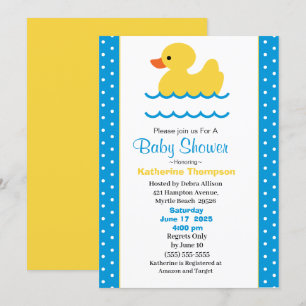 Cute Yellow Ducky Boys Baby shower Invitation Kaart