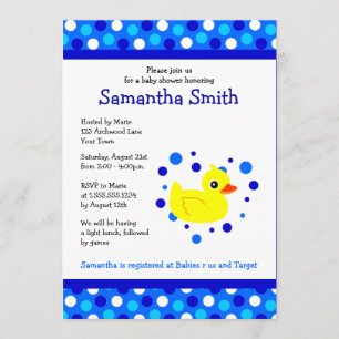 Cute Yellow Ducky op Blue Stippen Baby shower Invi Kaart