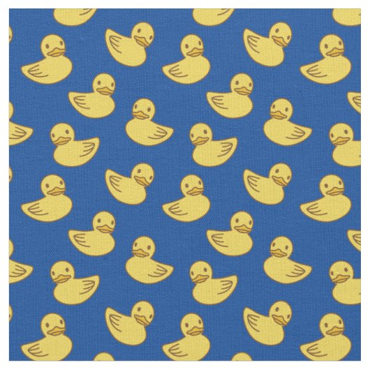 Cute Yellow Ducky Pattern Royal Blue Stof (Close Up)