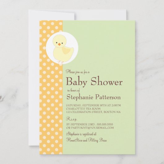 Cute Yellow Ducky Polkadot Baby shower Tea Party Kaart (Voorkant)