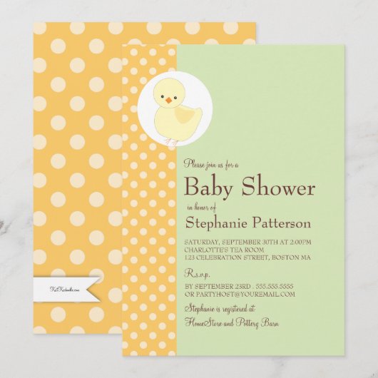 Cute Yellow Ducky Polkadot Baby shower Tea Party Kaart (Voorkant / Achterkant)