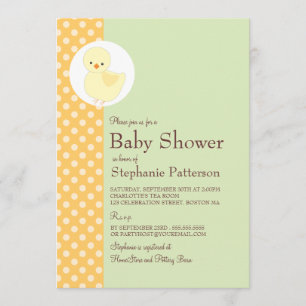 Cute Yellow Ducky Polkadot Baby shower Tea Party Kaart