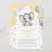 Cute Yellow Elephant-ballonnen Virtual Baby shower Kaart (Voorkant / Achterkant)