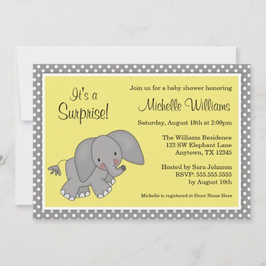 Cute Yellow Elephant Geslacht Neutraal Baby shower Kaart (Voorkant)