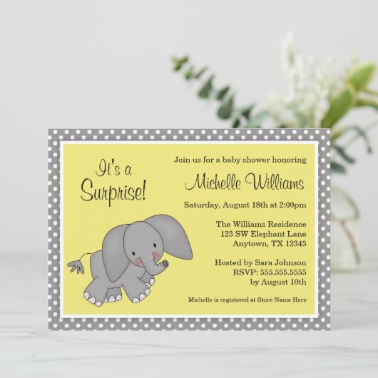 Cute Yellow Elephant Geslacht Neutraal Baby shower Kaart (Staand voorkant)