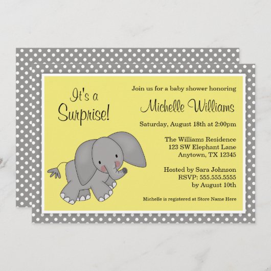Cute Yellow Elephant Geslacht Neutraal Baby shower Kaart (Voorkant / Achterkant)