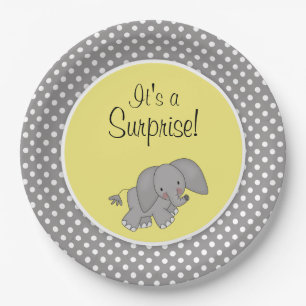 Cute Yellow Elephant Geslacht Neutraal Baby shower Papieren Bordje