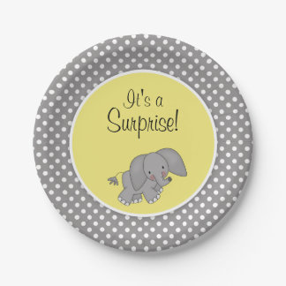 Cute Yellow Elephant Geslacht Neutraal Baby shower Papieren Bordje