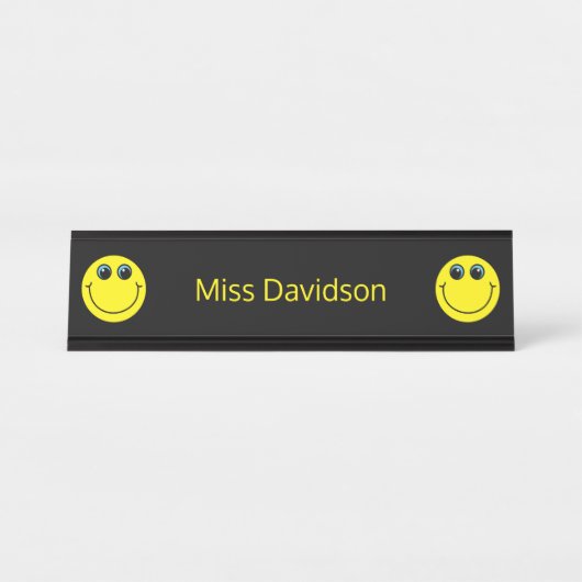 Cute Yellow Emoji leraar Bureau Naambordje (Voorkant)