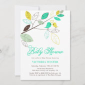 Cute Yellow en Aqua Birds botanisch Baby shower Kaart (Voorkant)