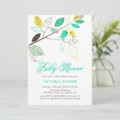 Cute Yellow en Aqua Birds botanisch Baby shower Kaart (Staand voorkant)