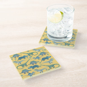 Cute Yellow en Blue Dinosaurs Glazen Onderzetter