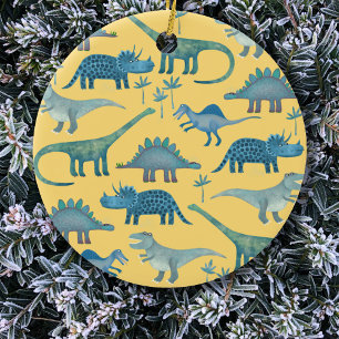 Cute Yellow en Blue Dinosaurs Keramisch Ornament