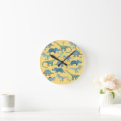 Cute Yellow en Blue Dinosaurs Ronde Klok (Huis)