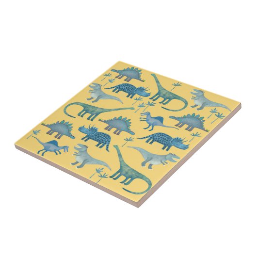 Cute Yellow en Blue Dinosaurs Tegeltje (Zijkant)
