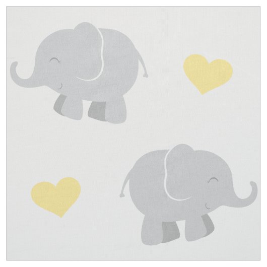 Cute Yellow en Gray Elephants and Hearts Pattern Stof (Swatch)