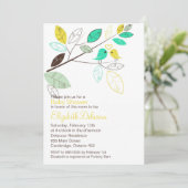 Cute Yellow en Green Lovebird Spring Baby shower Kaart (Staand voorkant)